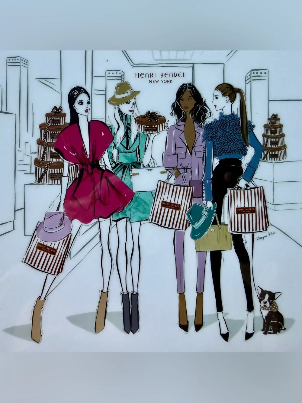 Henri Bendel Pink and White Illustrated Jewelry Box